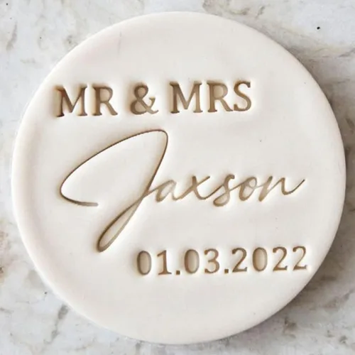 Vista 4 de Sello de galletas personalizado personalizado con nombre y fecha de pareja, sello de galletas impreso en 3D para fondant, glaseado, decoración