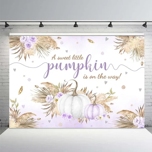 Vista 12 de MEHOFOND Telón de fondo bohemio de calabaza pequeña de 7 x 5 pies para niño, baby shower, hojas de otoño, hierba de pampas, hierba de Acción