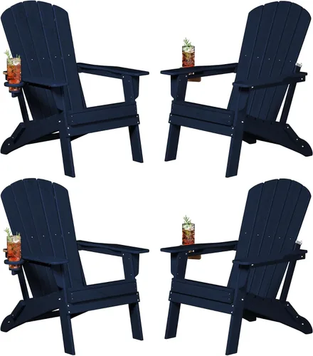Vista 10 de Plawdlik Juego de 10 sillas plegables Adirondack con textura de madera, HDPE pesado para todo tipo de clima, juego cómodo junto a la piscina, patio