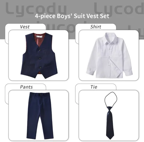 Vista 10 de Conjunto de chaleco para niños, trajes formales, trajes de boda, ropa de vestir