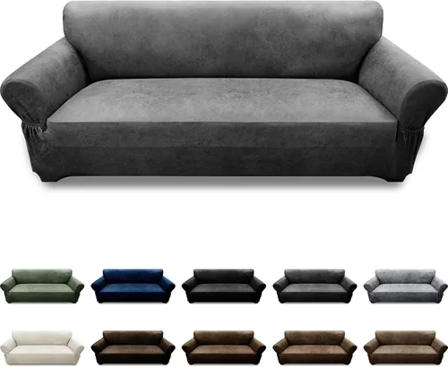 Vista 52 de Fundas para Sillón de 2 Piezas con Cojín en T, Fundas de Aspecto de Cuero para Sofá, Fundas para Sillas, Protector de Muebles Elástico, Funda