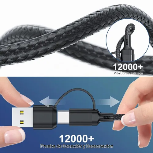 Vista 6 de Cable de carga múltiple 6 en 1, paquete de 2 cables USB de 6 pies, cable de carga 3A, cable de carga USB universal A/C trenzado con 2 puertos