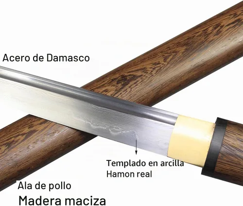 Vista 7 de Tanto Japonés Hecho a Mano de Acero Damasco Templado en Arcilla Espada Katana Corta Afilada de 20 Pulgadas