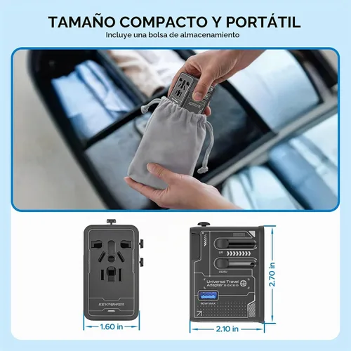Vista 8 de Adaptador de viaje universal 75W GaN, adaptador de corriente internacional