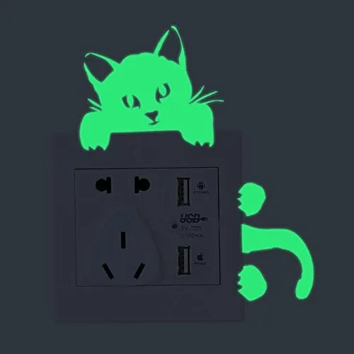 Vista 2 de 2 calcomanías luminosas para interruptor de luz que brillan en la oscuridad, adorbale gato, mascotas, animales, pegatinas de pared, interruptor
