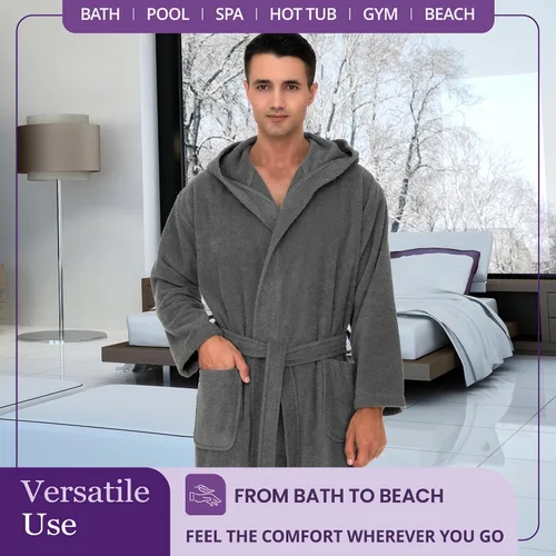 Vista 4 de TowelSelections Bata de baño suave con capucha para hombre, de algodón y toalla, para ducha, tallas XS a 4X Azul