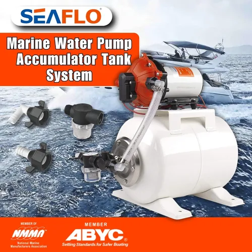 Vista 2 de SEAFLO Bomba de agua marina 12 V CC 60 PSI 5,5 GPM Sistema de tanque acumulador de 2 galones Sistema de aumento de presión del acumulador para un