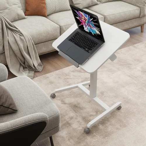 Vista 9 de PUNCIA - Escritorio móvil de pie de 25 pulgadas, neumático ajustable, escritorio inclinable, color blanco Pneumatic Height Adjustable Laptop Desk