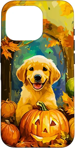 Vista 20 de Cute Golden Retriever Fall Pumpkin Autumn Leaves Halloween Case for iPhone 16