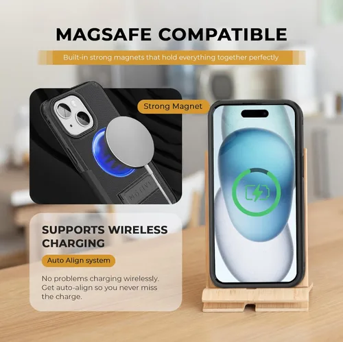 Vista 3 de MOTIVE Funda para iPhone 15 con clip para cinturón, magnética compatible con MagSafe, combo de funda de carcasa a prueba de golpes, funda para Negro