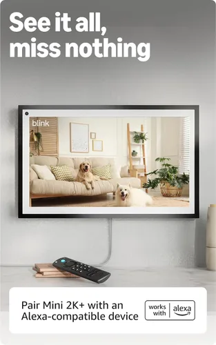 Vista 8 de Blink Mini 2K+ (último modelo) - Cámara interior con enchufe. Ve mascotas o el interior de casa con resolución 2K, visión nocturna a color, audio