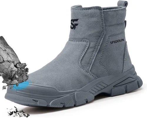 Vista 8 de Botas de trabajo para hombre, botas de soldadura sin cordones para hombres, botas de punta de acero indestructibles, zapatos de punta de acero