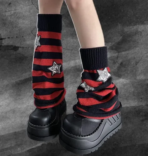 Vista 2 de kawaii Calentadores de piernas de invierno de punto lindo subcultura media manga pie pierna calcetines calientes ciclismo regalo de Navidad mujeres