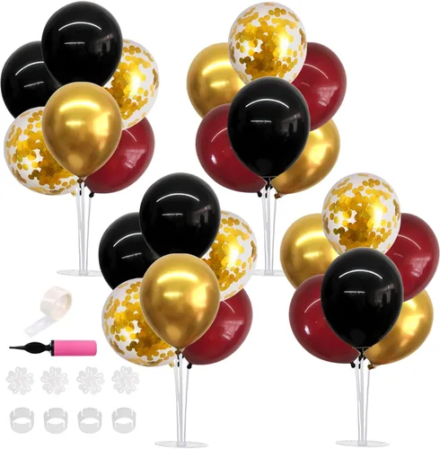 Vista 29 de TONIFUL Juego de 4 centros de mesa de globos con soporte para globos de color negro, azul y plateado