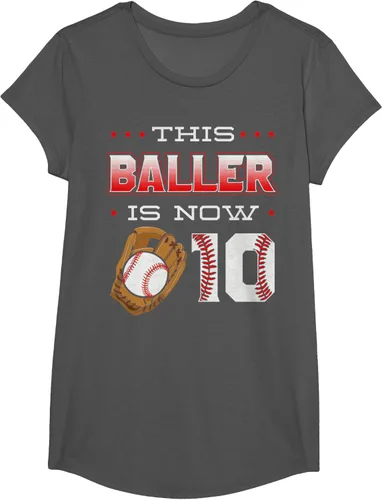 Vista 43 de This Baller Is Now 10 - Camiseta de béisbol para fiesta temática de cumpleaños número 10, Negro