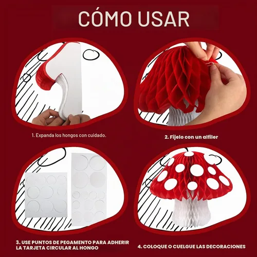 Vista 3 de KAXIXI Paquete de 3 decoraciones de hongos, centros de mesa de papel