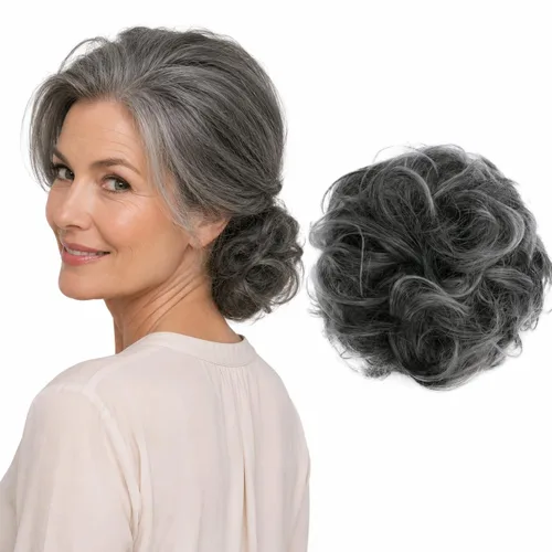 Vista 17 de CAISHA Postizo Grande Scrunchy Recogido Peinado Nupcial Rizado Moño Despeinado Marrón Chocolate Oscuro G2E