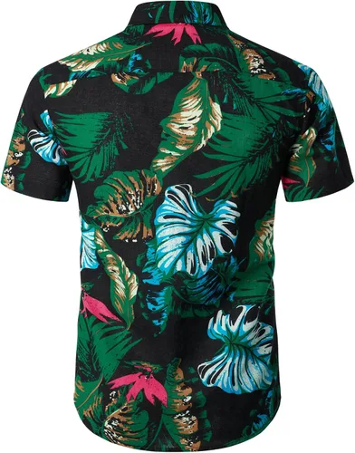 Vista 3 de LucMatton Conjunto de 2 piezas de verano para hombre, casual, algodón, lino, estampado, trajes de vacaciones con bolsillos