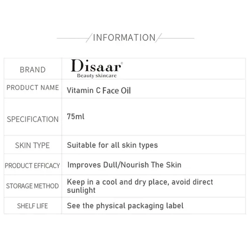 Vista 2 de DISAAR Beauty La esencia hidratante facial del ácido hialurónico del aceite de la cara de la vitamina C nutre la piel 2.5 fl oz/2.5fl.oz