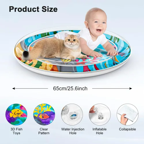 Vista 2 de Tapete de Agua Inflable para Gatos, Perros y Bebés, [Recién Actualizado, 2 Capas Engrosadas] Tapete Premium Anti-Rayones a Prueba de Fugas