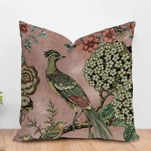 Vista 29 de ArogGeld Funda de cojín con flores verdes y blancas con flores grises y negras y hojas verdes en estilo chinoiserie, funda de almohada cuadrada