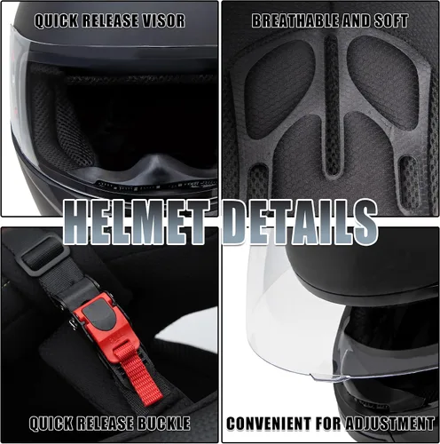 Vista 5 de CARTMAN Casco integral para motociclista - Certificado DOT para bicicletas de carreras y de calle, Casco con visera para adultos con diseño