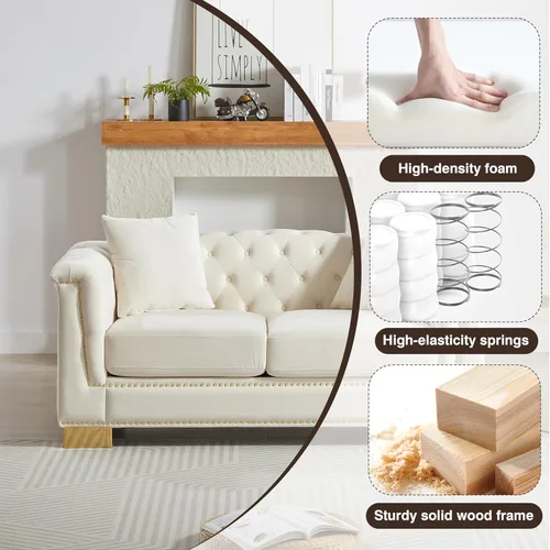 Vista 4 de Harper & Bright Designs Sofá Chesterfield de terciopelo de 62 pulgadas de dos plazas, moderno y clásico con brazo enrollado con botones y decoración