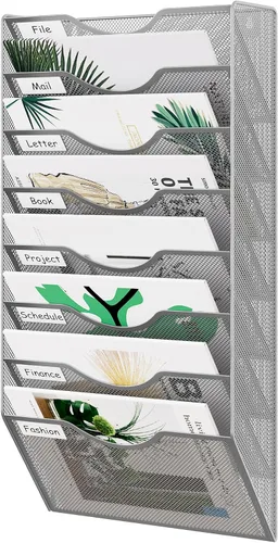Vista 11 de EasyPAG Office - Carpeta de pared con 3 bolsillos para guardar archivos, organizador de metal para documentos Negro