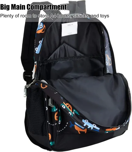 Vista 3 de JinBeryl Mochila para niños pequeños de 15 pulgadas, mochila para niños preescolares o jardín de infantes, con correa para el pecho, Caricatura