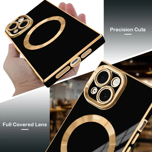 Vista 3 de Funda magnética para iPhone 15 compatible con Magsafe, TPU suave plateado a prueba de rayones con lente totalmente cubierta compatible con carga