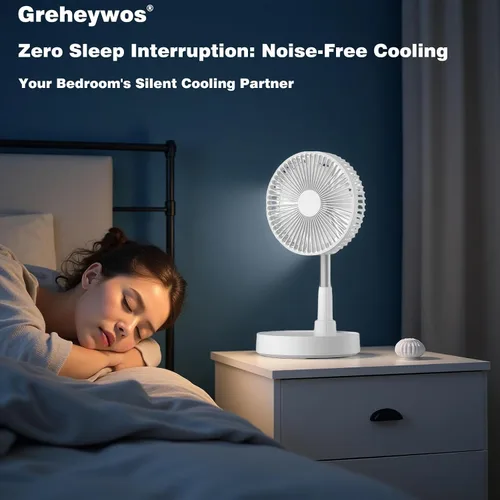 Vista 4 de Ventilador oscilante plegable recargable de 9 pulgadas, 7200 mAh, funciona con pilas, ventilador pequeño con control remoto, ventiladores