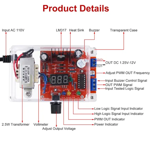Vista 5 de LM317 Kit de bricolaje de fuente de alimentación ajustable, PEMENOL AC-DC 110V a 1.25V-12V Módulo de voltaje regulado con pantalla LED, generador