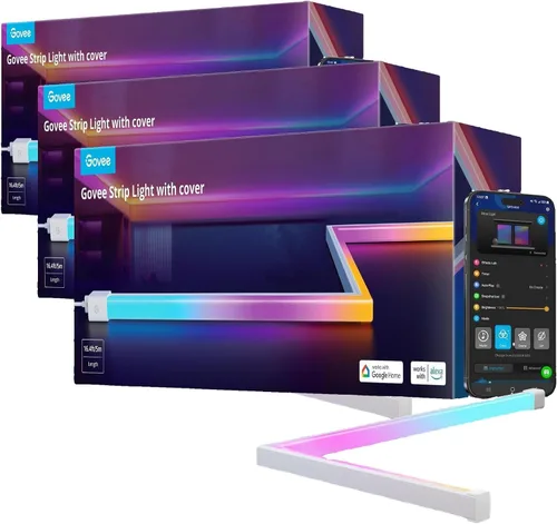 Vista 9 de Govee RGBIC - Tira de luces LED de 9.8 pies con cubiertas, luces LED inteligentes que funcionan con Alexa y Google Assistant, canal difusor
