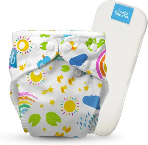 Vista 20 de Charlie Banana Pañales de tela, reutilizables, lavables, ajustables, talla única, para bebés y niños pequeños, con inserto absorbente, aviador