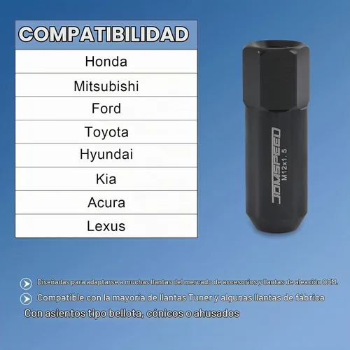 Vista 2 de JDMSPEED - Repuesto de tuercas de llanta alargadas de aluminio de 2.23 pulgadas para llantas M12 x 1.5, 20 unidades, color negro