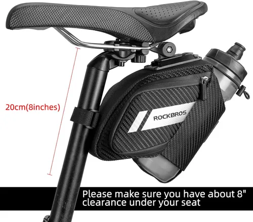 Vista 4 de Bolsa de sillín de bicicleta ROCKBROS con soporte para botella de agua, bolsa de bicicleta bajo el asiento, impermeable para bicicleta de carretera