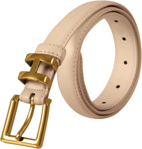 Vista 28 de Cinturón de cuero clásico con hebilla de metal para mujer con vestido de jeans