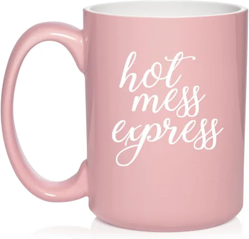 Vista 11 de Daylor Hot Mess Express - Taza de café de cerámica divertida para ella, él, amigo, compañero de trabajo, esposa, esposo (11 onzas, azul)