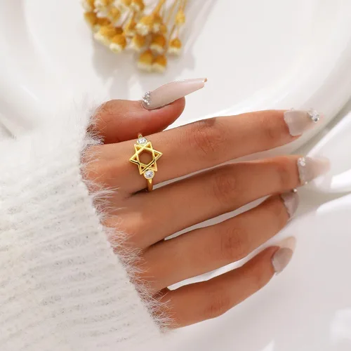 Vista 34 de Jewmon Anillo de plata de ley con estrella de David para mujer – Anillo ajustable Magen David – Amuleto Wicca – Regalos judíos