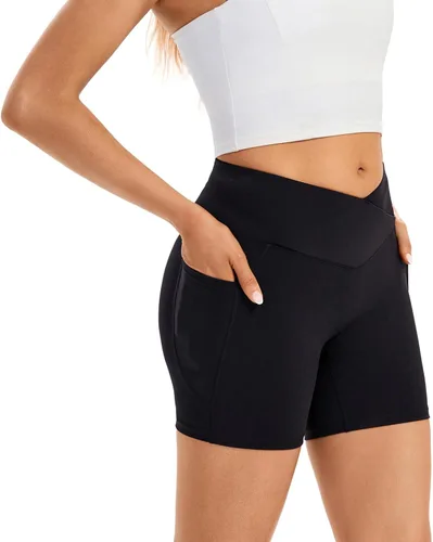 Vista 2 de Blaosn Pantalones cortos atléticos para mujer, gimnasio, yoga, entrenamiento, correr, ciclismo, leggings con bolsillos, de elastano, linda, ropa