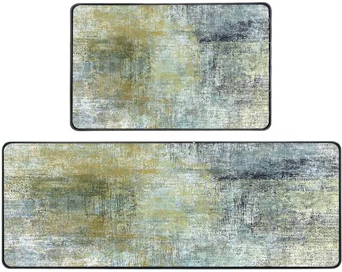 Vista 17 de TOMWISH Juego de 2 alfombras negras para pasillo de cocina, dorado y blanco, antideslizante, acolchado, comodidad vintage, 17 x 48 pulgadas + 17 x