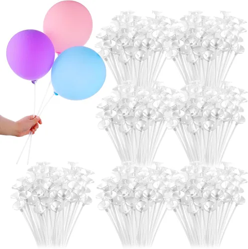 Vista 8 de 600 palitos de plástico para globos con vasos, soporte de globos reutilizable para soporte de globos, cumpleaños, Navidad, fiesta, boda, Negro