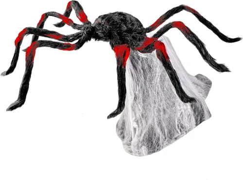 Vista 7 de Spirit Halloween 21 pulgadas LED rojo y negro saltando araña animatrónica, multicolor