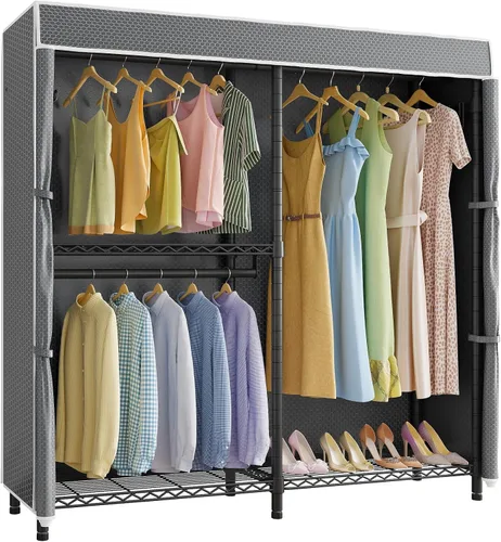 Vista 14 de VIPEK V4 - Perchero resistente para colgar ropa, capacidad de carga de 810 libras, perchero de doble barra con estantes ajustables y ganchos Negro