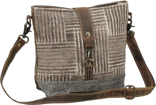 Vista 6 de Myra Bag Goodweave Bolso de hombro de lona y piel de vaca reciclada S-1573