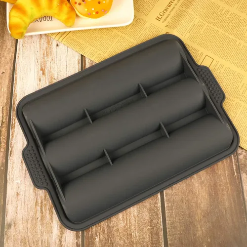Vista 8 de Hemoton Molde de silicona para baguette, bandeja de pan francés, forma de pan, molde para hornear pan, molde para subrollo, tostado, negro, 13.6 x