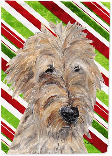 Vista 300 de Caroline's Treasures SC9334GF - Bandera decorativa para jardín, diseño de bastón de caramelo inglés, diseño de bulldog inglés, tamaño jardín
