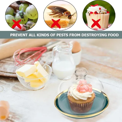 Vista 6 de DOERDO - Soporte para pasteles de 6 pulgadas con cúpula, plato de cerámica con cúpula de vidrio transparente, para macarrón, queso, postres, 6 x 4.7