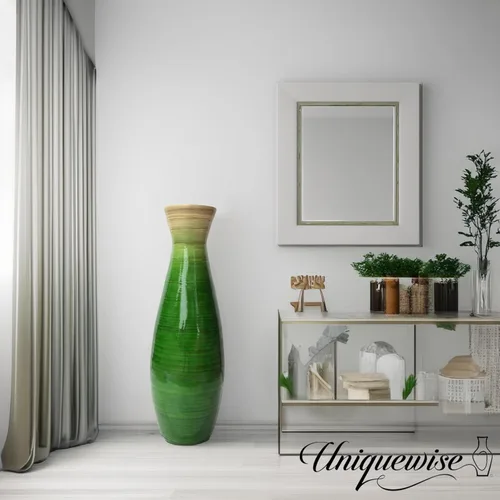 Vista 7 de Uniquewise Jarrón clásico de bambú de 24 pulgadas hecho a mano, para comedor, sala de estar, entrada, relleno de ramas o flores secas, verde