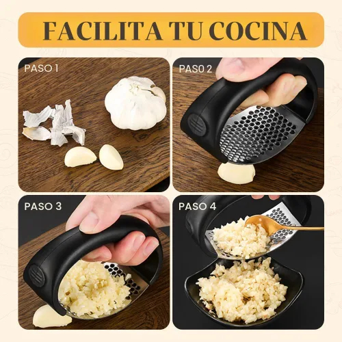 Vista 5 de Prensa de ajo de acero inoxidable 2025 mejorada, utensilio de cocina para el hogar (1, negro)